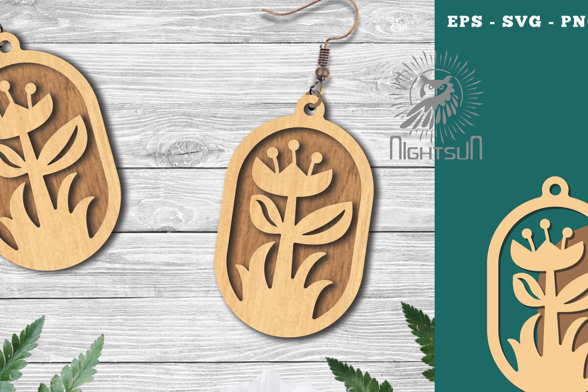 Σετ των 3 Intra απο ξύλο plywood 3mm-4mm πάχος - Σκουλαρίκια Flowers Cut Laser 8 Δίασταση 3x3 cm INTRAFABR-123581141