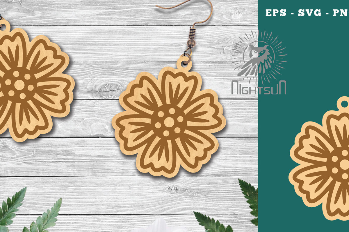 Σετ των 3 Intra απο ξύλο plywood 3mm-4mm πάχος - Σκουλαρίκια κομμένα με λέιζερ Flowers  3 Δίασταση 3x3 cm INTRAFABR-112768637