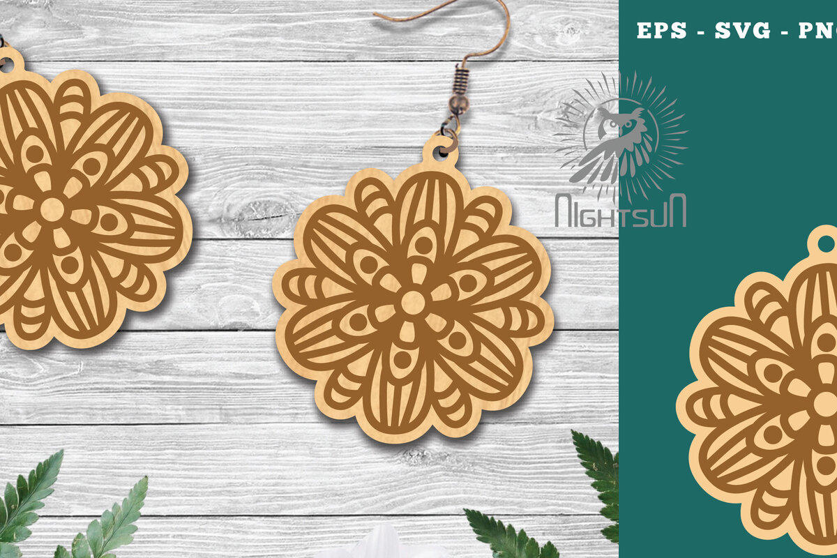 Σετ των 3 Intra απο ξύλο plywood 3mm-4mm πάχος - Σκουλαρίκια κομμένα με λέιζερ Flowers  4 Δίασταση 3x3 cm INTRAFABR-112768681