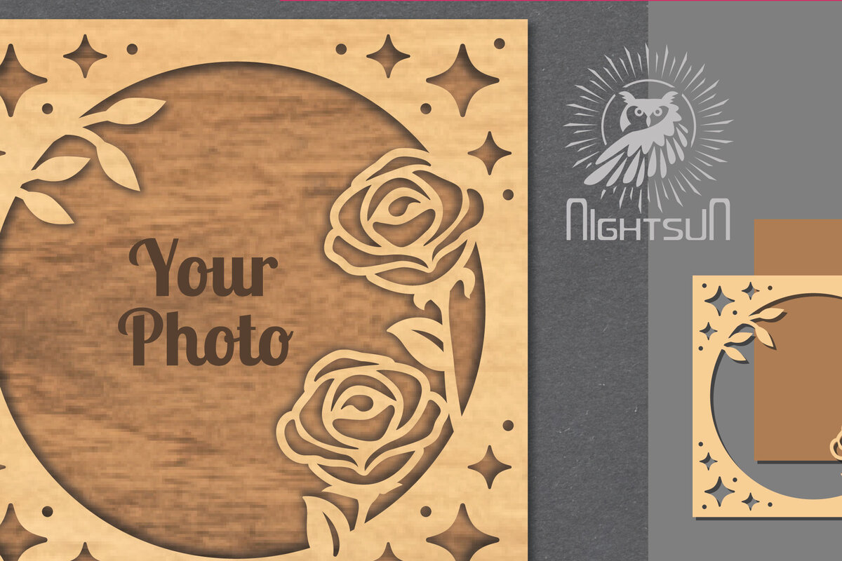 Σετ των 2 Intra απο ξύλο plywood 3mm-4mm πάχος - Κορνίζα φωτογραφιών Flowers Cut Laser 1 Δίασταση 20x25 cm INTRAFABR-112908238