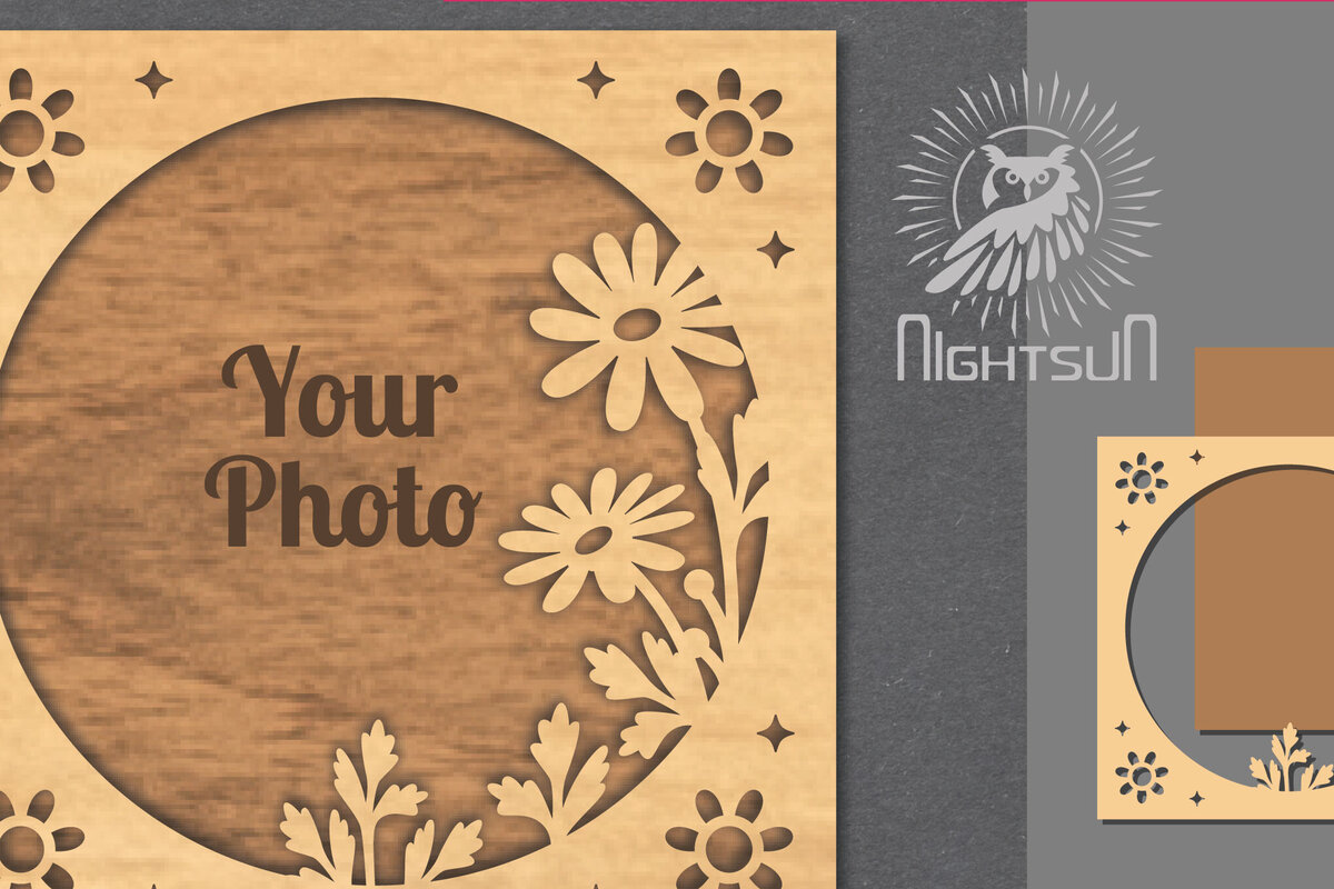 Σετ των 2 Intra απο ξύλο plywood 3mm-4mm πάχος - Flowers Laser Cut Κορνίζα 3 Δίασταση 20x25 cm INTRAFABR-112908315