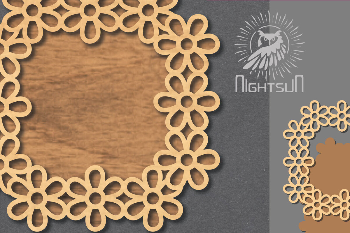 Σετ των 2 Intra απο ξύλο plywood 3mm-4mm πάχος - Σήμα κοπής με λέιζερ λουλουδιών 2 Δίασταση 20x20 cm INTRAFABR-119037446