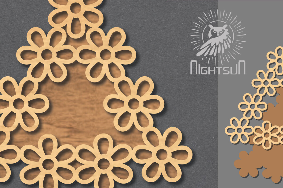 Σετ των 2 Intra απο ξύλο plywood 3mm-4mm πάχος - Σήμα κοπής λέιζερ λουλουδιών 3 Δίασταση 20x20 cm INTRAFABR-119037463