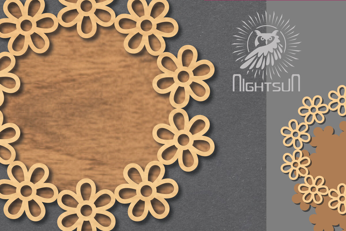 Σετ των 2 Intra απο ξύλο plywood 3mm-4mm πάχος - Σήμα κοπής με λέιζερ λουλουδιών 4 Δίασταση 20x20 cm INTRAFABR-119037490