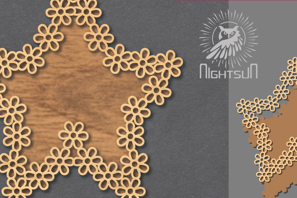 Σετ των 2 Intra απο ξύλο plywood 3mm-4mm πάχος - Σήμα κοπής με λέιζερ λουλουδιών 6 Δίασταση 20x20 cm INTRAFABR-119037514