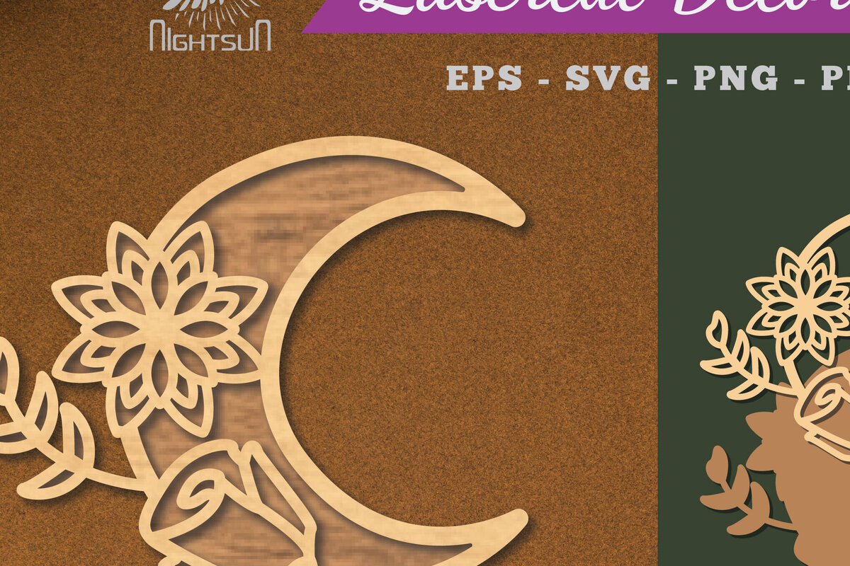 Σετ των 2 Intra απο ξύλο plywood 3mm-4mm πάχος - Flowers Moon Laser Cut Decoration  1 Δίασταση 20x20 cm INTRAFABR-112909127