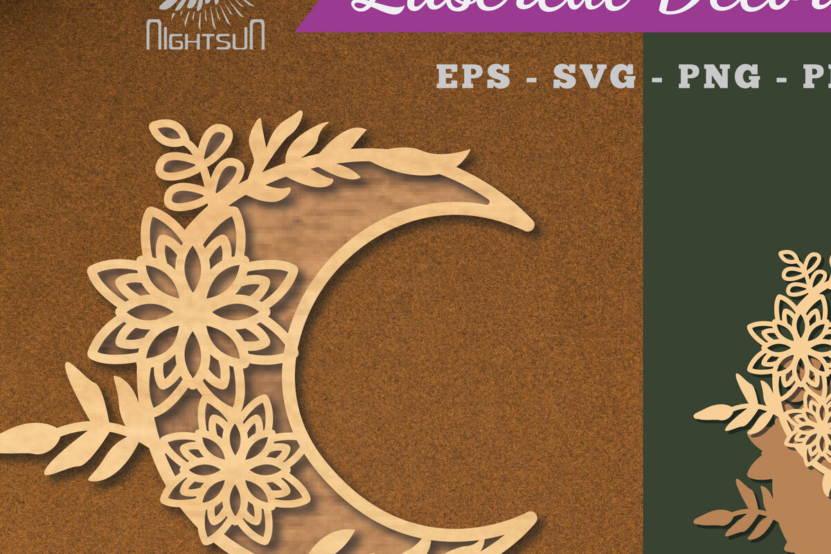 Σετ των 2 Intra απο ξύλο plywood 3mm-4mm πάχος - Flowers Moon Laser Cut Decoration  2 Δίασταση 20x20 cm INTRAFABR-112909166