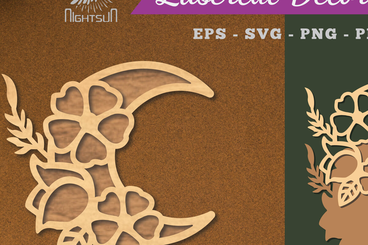 Σετ των 2 Intra απο ξύλο plywood 3mm-4mm πάχος - Flowers Moon Laser Cut Decoration  3 Δίασταση 20x20 cm INTRAFABR-112909200