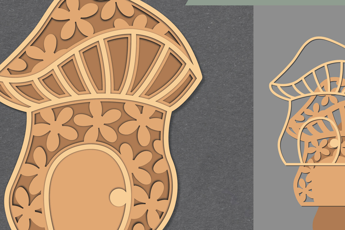 Σετ των 2 Intra απο ξύλο plywood 3mm-4mm πάχος - Flowers Mushroom House Lasercut Δίασταση 20x20 cm INTRAFABR-111488656