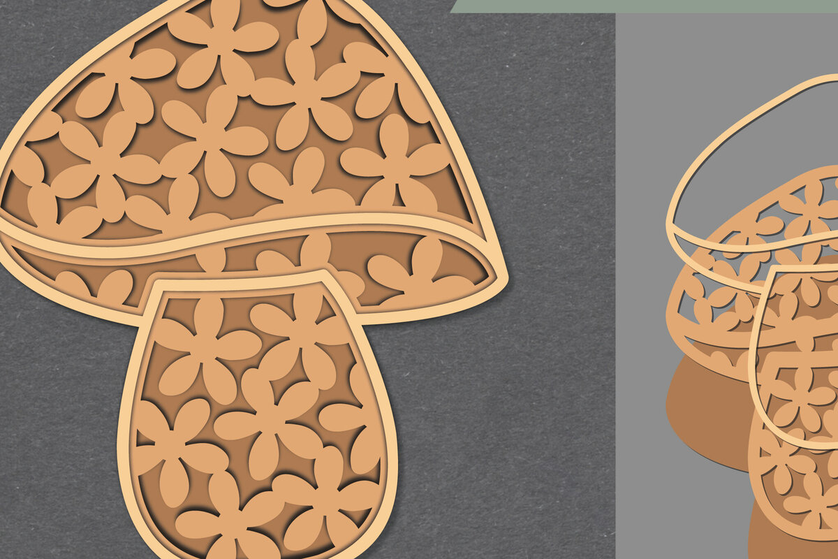 Σετ των 2 Intra απο ξύλο plywood 3mm-4mm πάχος - Λουλούδια Μανιτάρι Διακόσμηση Lasercut  Δίασταση 20x20 cm INTRAFABR-111488743