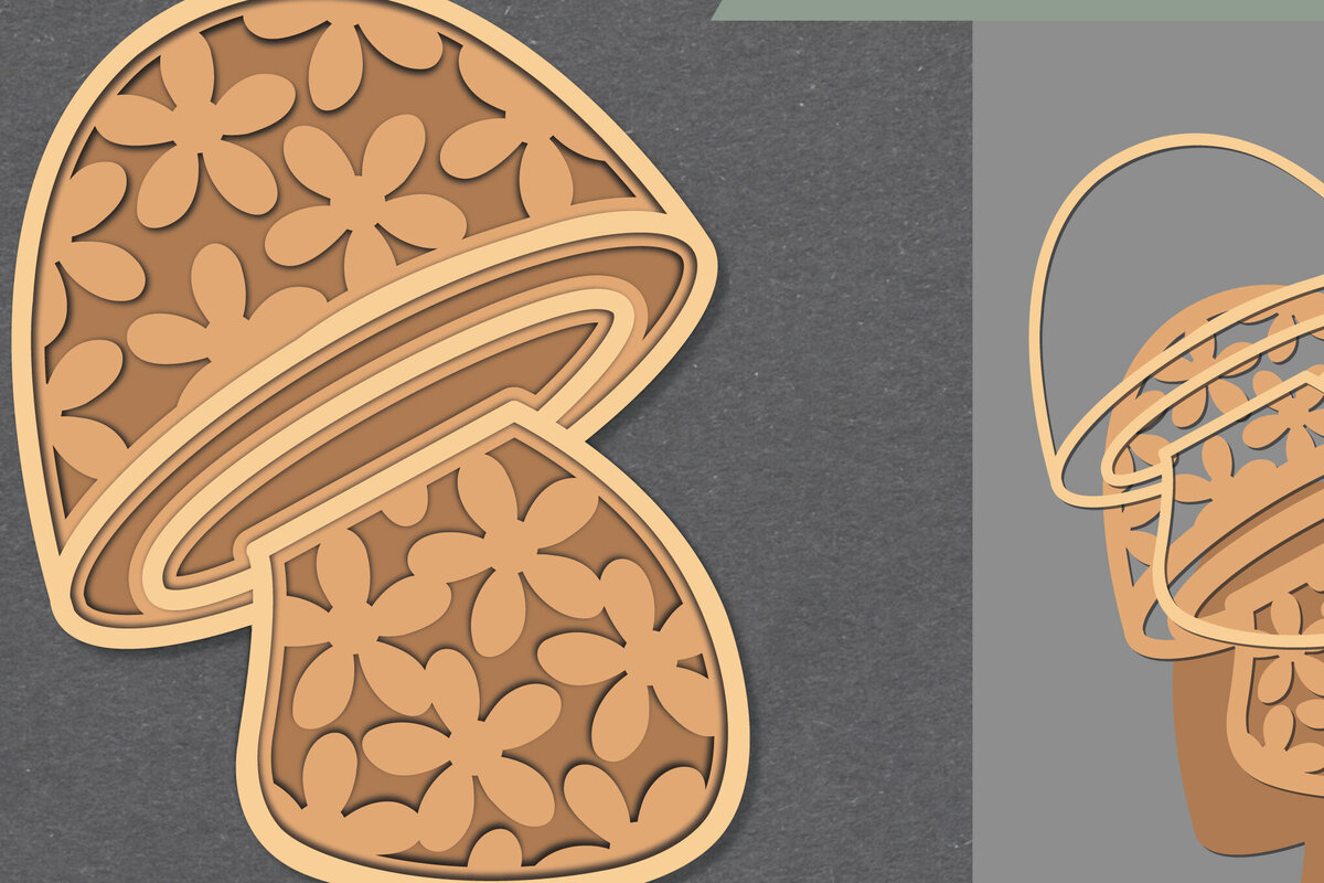 Σετ των 2 Intra απο ξύλο plywood 3mm-4mm πάχος - Λουλούδια Μανιτάρι Διακόσμηση Lasercut  Δίασταση 20x20 cm INTRAFABR-111488772