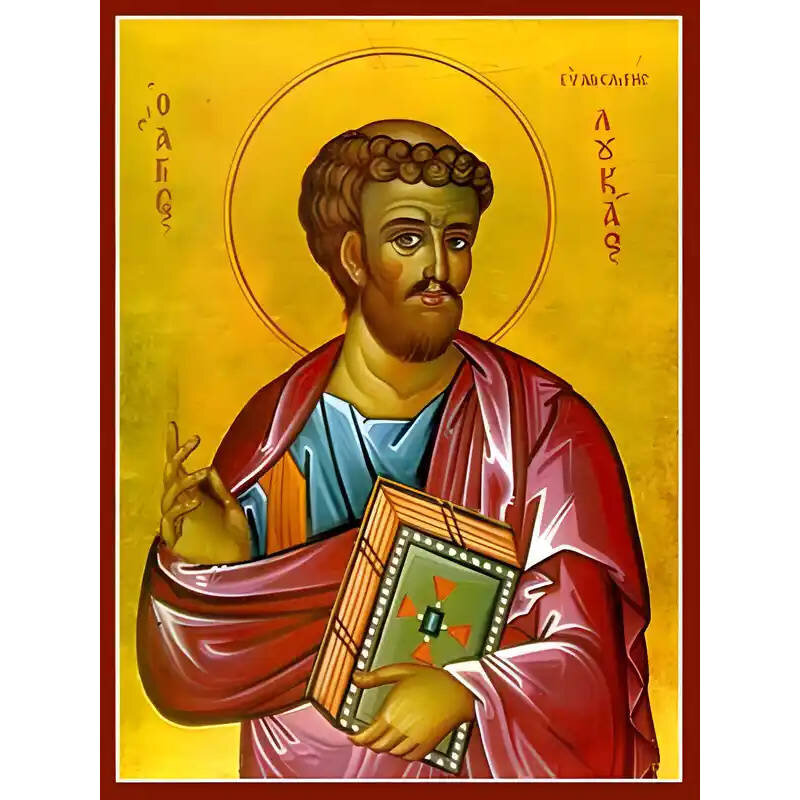 Εικόνα Ορθοδοξίας με περίγραμμα χρυσό σε ξύλο Φλαμουρίας  με  βάση Εικόνα ΑΓΙΟΣ ΑΠΟΣΤΟΛΟΣ ΚΑΙ ΕΥΑΓΓΕΛΙΣΤΗΣ ΛΟΥΚΑΣ Χειροποίητη Ελληνορθόδοξη εικόνα του Ιησού Χριστού, Κρεμαστή πλάκα βυζαντινής τέχνης, χριστιανική τέχνη Διάσταση 40x30 cm (10,2x7,9 ίντσες)