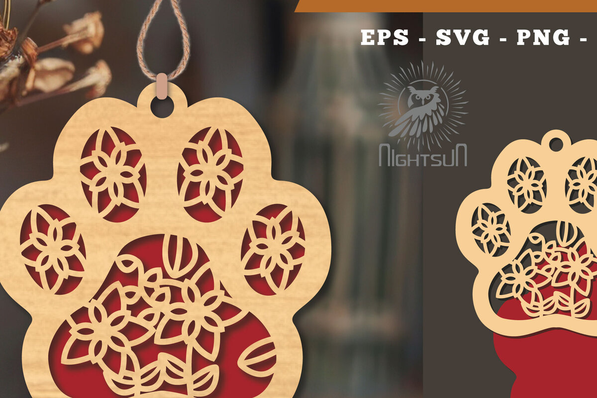 Σετ των 3 Intra απο ξύλο plywood 3mm-4mm πάχος - Στολίδι Flowers Paw Cut Laser 1 Δίασταση 6x6 cm INTRAFABR-113203964