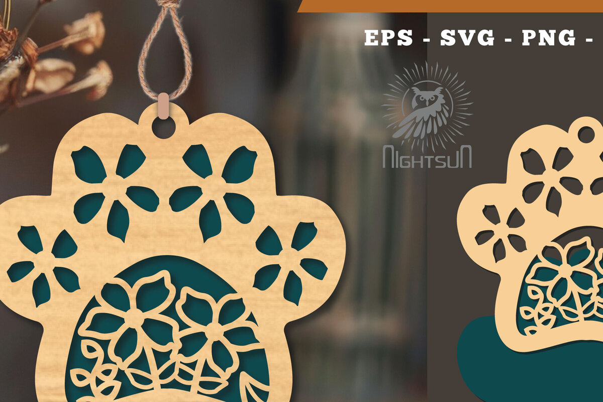 Σετ των 3 Intra απο ξύλο plywood 3mm-4mm πάχος - Στολίδι Flowers Paw Laser Cut 2 Δίασταση 6x6 cm INTRAFABR-113204127