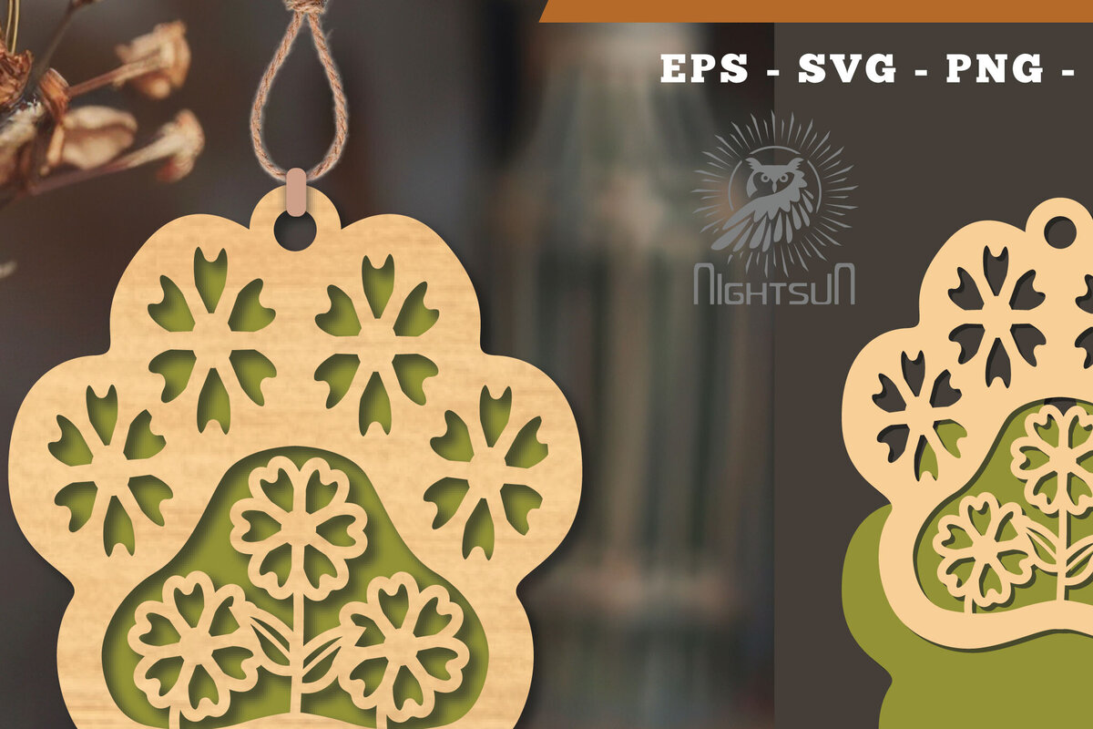 Σετ των 3 Intra απο ξύλο plywood 3mm-4mm πάχος - Στολίδι Flowers Paw Cut Laser 3 Δίασταση 6x6 cm INTRAFABR-113204153