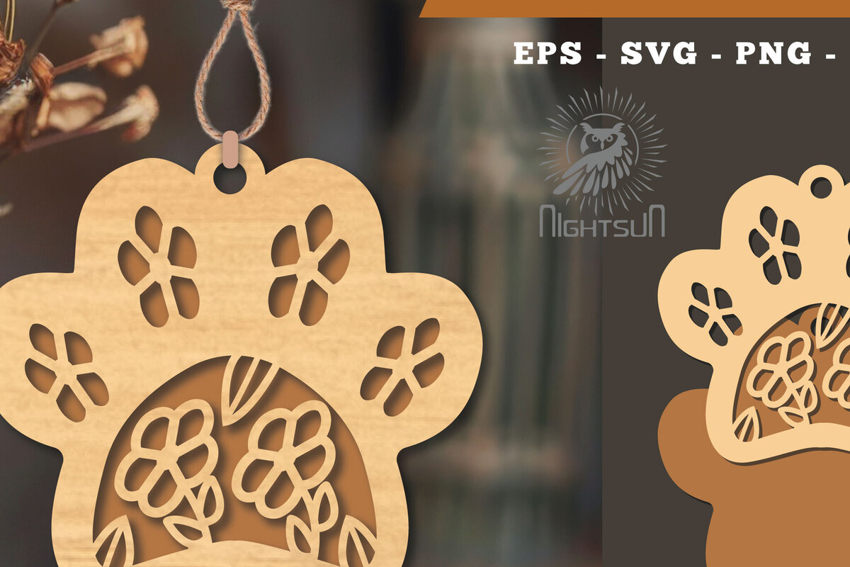 Σετ των 3 Intra απο ξύλο plywood 3mm-4mm πάχος - Στολίδι Flowers Paw Cut Laser 4 Δίασταση 6x6 cm INTRAFABR-113204228