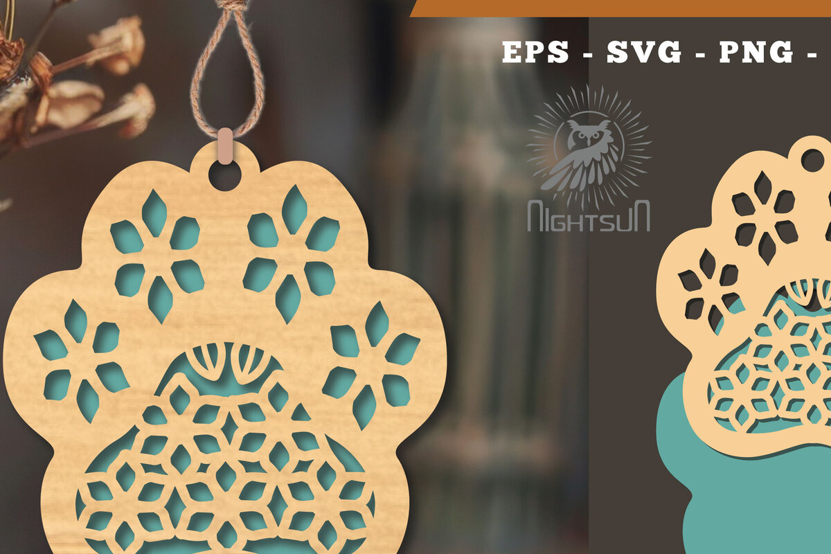 Σετ των 3 Intra απο ξύλο plywood 3mm-4mm πάχος - Στολίδι Flowers Paw Cut Laser 5 Δίασταση 6x6 cm INTRAFABR-113204296