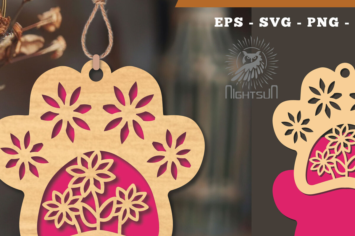 Σετ των 3 Intra απο ξύλο plywood 3mm-4mm πάχος - Στολίδι Flowers Paw Laser Cut 6 Δίασταση 6x6 cm INTRAFABR-113204363