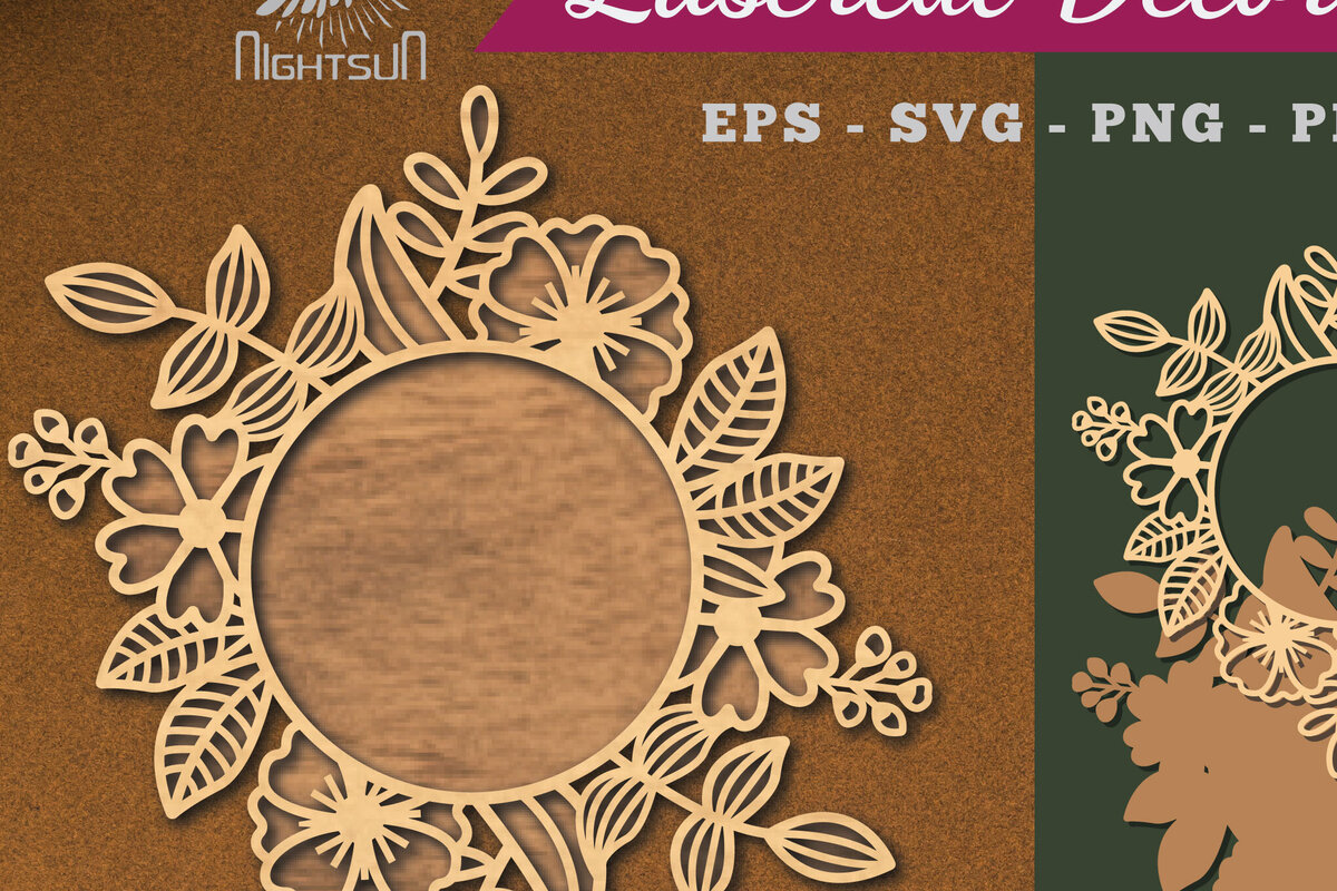 Σετ των 2 Intra απο ξύλο plywood 3mm-4mm πάχος - Λουλούδια Στρογγυλή διακόσμηση κομμένη με λέιζερ 1 Δίασταση 20x20 cm INTRAFABR-113107706