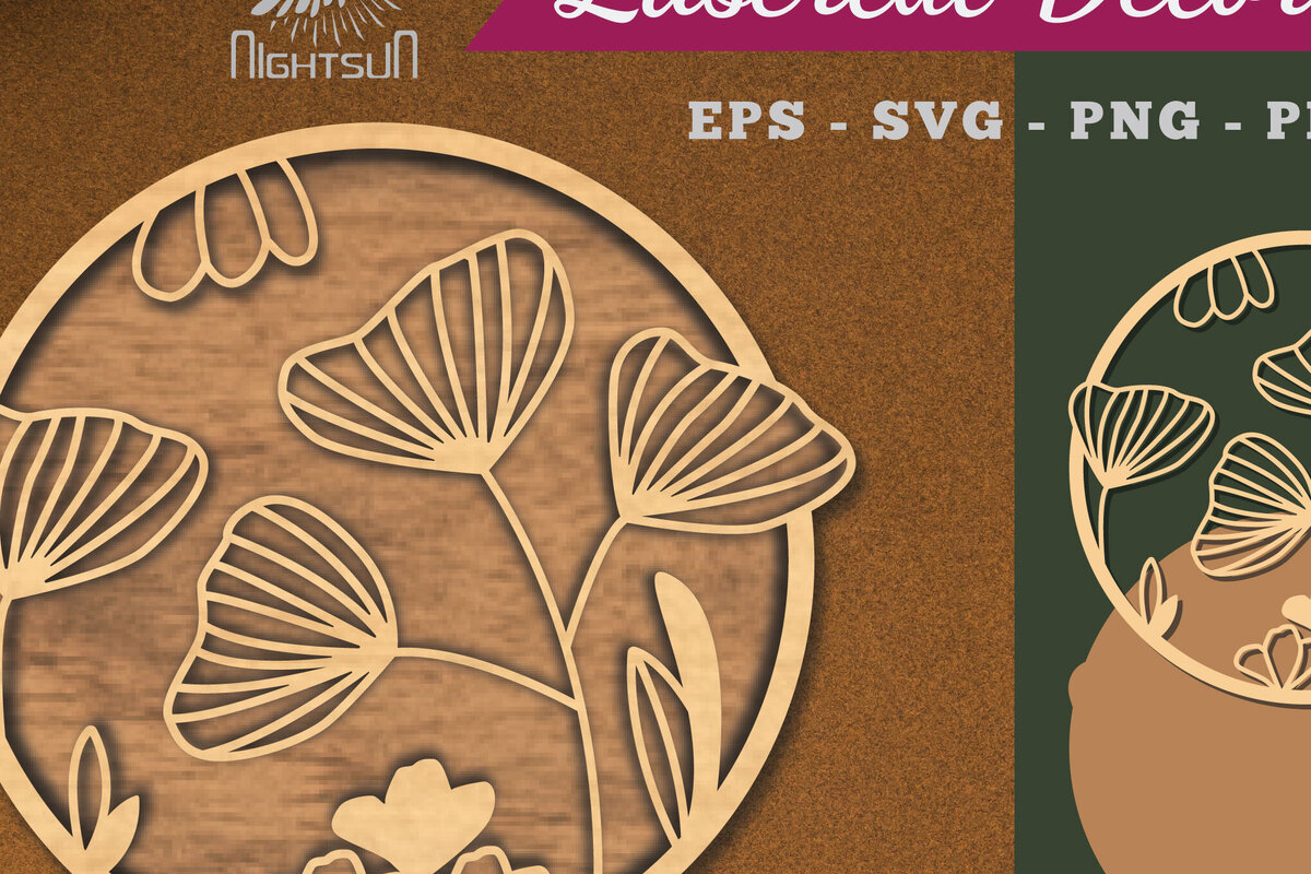 Σετ των 2 Intra απο ξύλο plywood 3mm-4mm πάχος - Λουλούδια Στρογγυλή διακόσμηση κομμένη με λέιζερ 1 Δίασταση 20x20 cm INTRAFABR-112909740