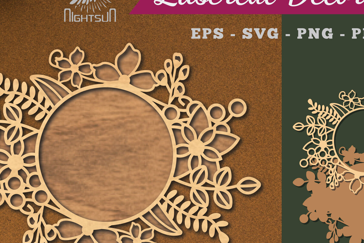 Σετ των 2 Intra απο ξύλο plywood 3mm-4mm πάχος - Λουλούδια Στρογγυλή διακόσμηση κομμένη με λέιζερ 2 Δίασταση 20x20 cm INTRAFABR-113107732