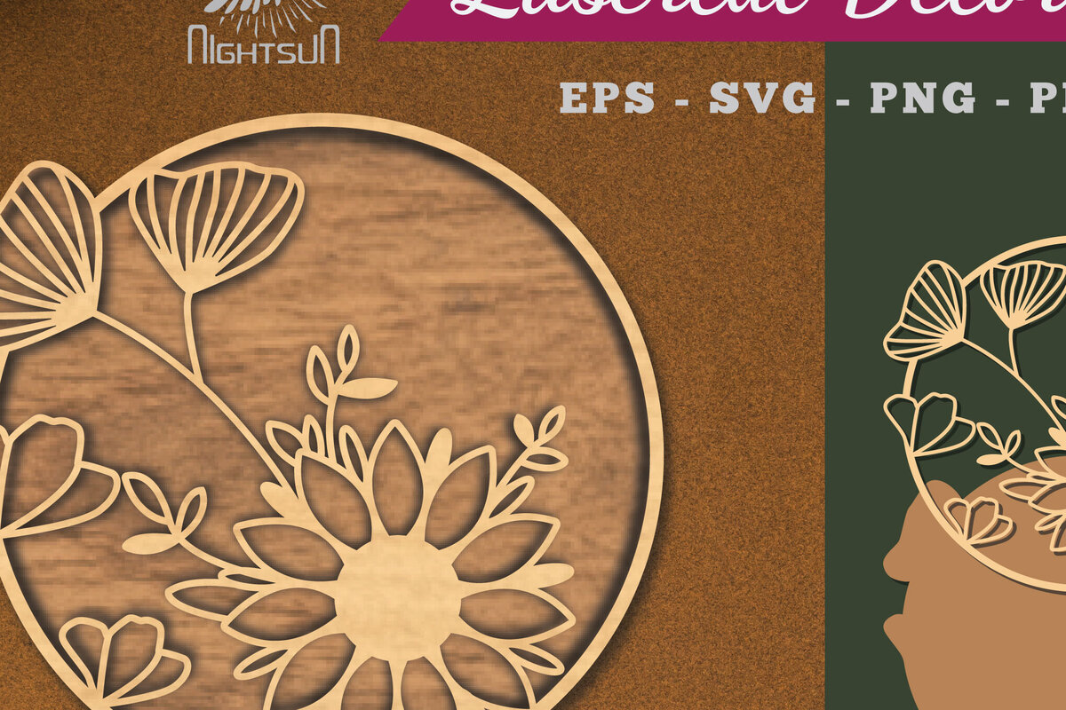 Σετ των 2 Intra απο ξύλο plywood 3mm-4mm πάχος - Λουλούδια Στρογγυλή διακόσμηση κομμένη με λέιζερ 2 Δίασταση 20x20 cm INTRAFABR-112909765