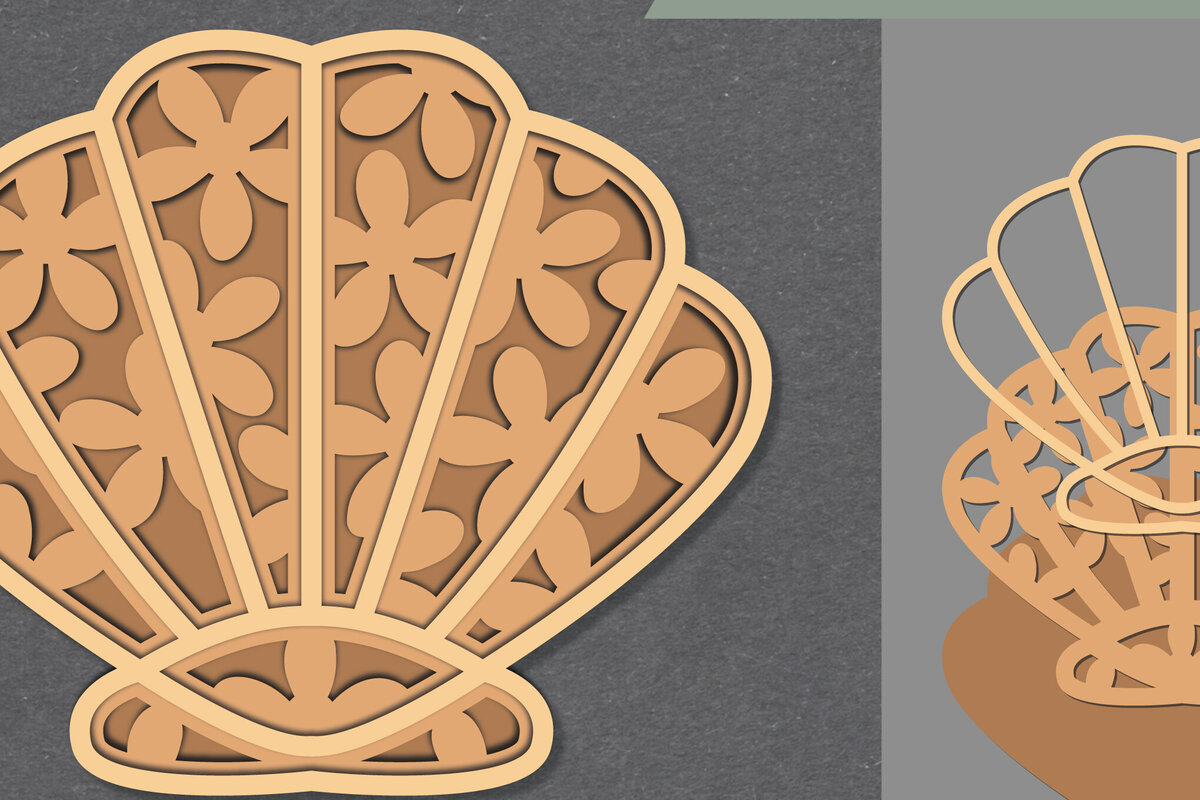 Σετ των 2 Intra απο ξύλο plywood 3mm-4mm πάχος - Flowers Shell Lasercut Decoration  Δίασταση 20x20 cm INTRAFABR-111488820