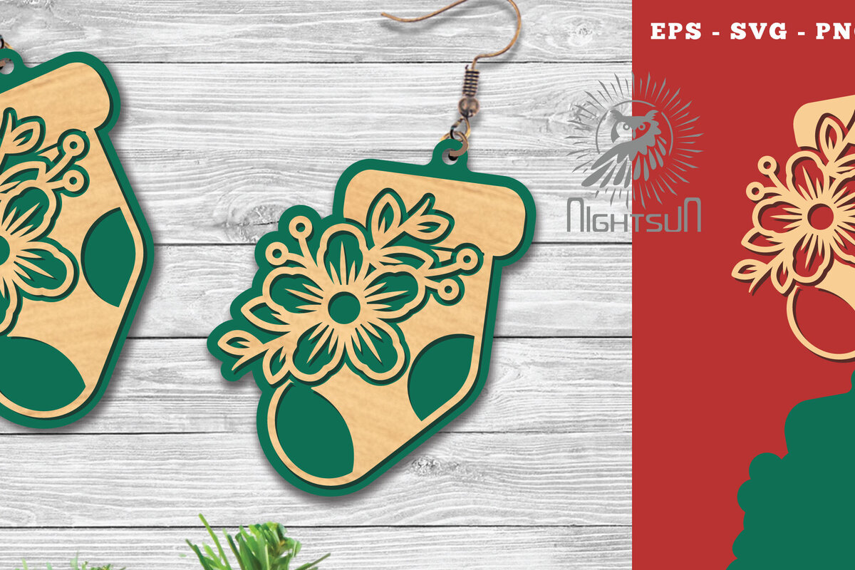 Σετ των 3 Intra απο ξύλο plywood 3mm-4mm πάχος - Λουλούδια Κάλτσα Σκουλαρίκια κομμένα με λέιζερ Δίασταση 3x3 cm INTRAFABR-113206095