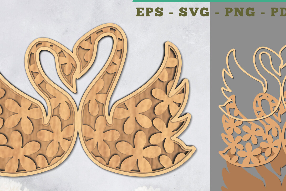 Σετ των 2 Intra απο ξύλο plywood 3mm-4mm πάχος - Flowers Swan 3D Lasercut Decoration  Δίασταση 20x20 cm INTRAFABR-111486499