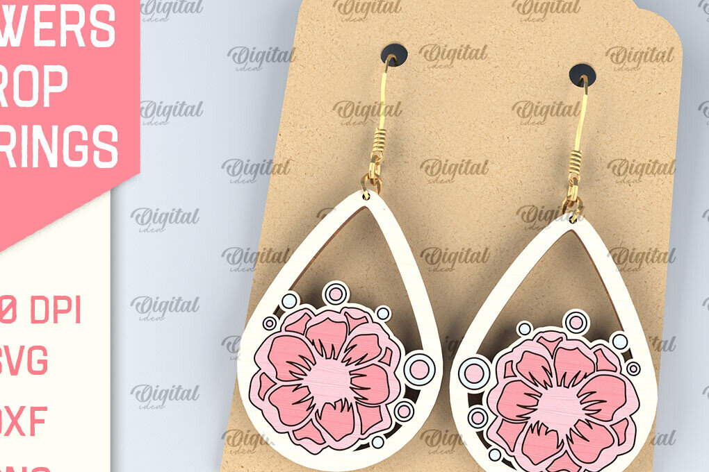 Σετ των 3 Intra απο ξύλο plywood 3mm-4mm πάχος - Λουλούδια Σκουλαρίκια δάκρυ κομμένα με λέιζερ Δίασταση 3x3 cm INTRAFABR-95169464