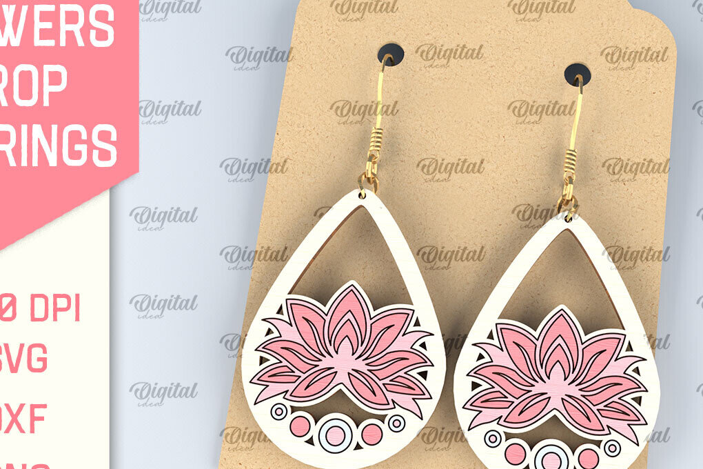 Σετ των 3 Intra απο ξύλο plywood 3mm-4mm πάχος - Λουλούδια Σκουλαρίκια δάκρυ κομμένα με λέιζερ Δίασταση 3x3 cm INTRAFABR-95168999