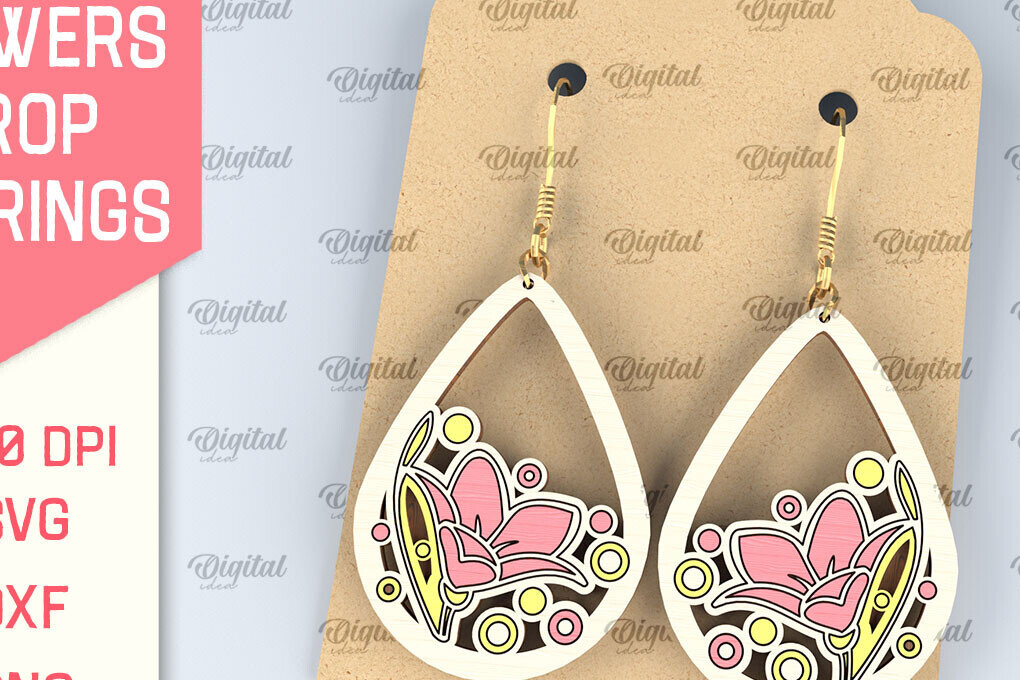 Σετ των 3 Intra απο ξύλο plywood 3mm-4mm πάχος - Λουλούδια Σκουλαρίκια δάκρυ κομμένα με λέιζερ Δίασταση 3x3 cm INTRAFABR-95169119