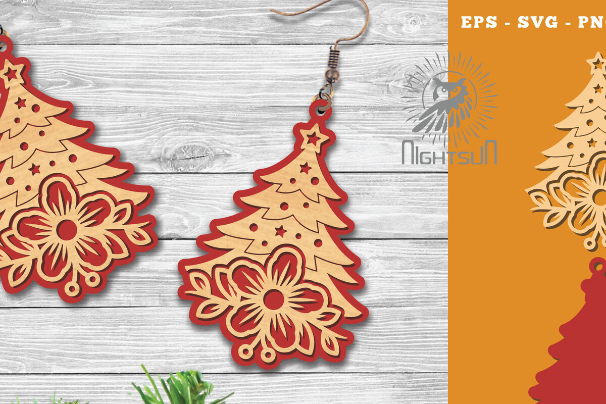 Σετ των 3 Intra απο ξύλο plywood 3mm-4mm πάχος - Σκουλαρίκια κομμένα με λέιζερ Flowers Tree Δίασταση 3x3 cm INTRAFABR-113206189