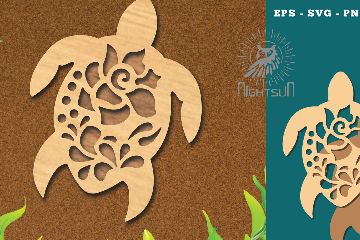 Σετ των 2 Intra απο ξύλο plywood 3mm-4mm πάχος - Flowers Turtle Cut Laser Decoration 5 Δίασταση 20x20 cm INTRAFABR-114451828