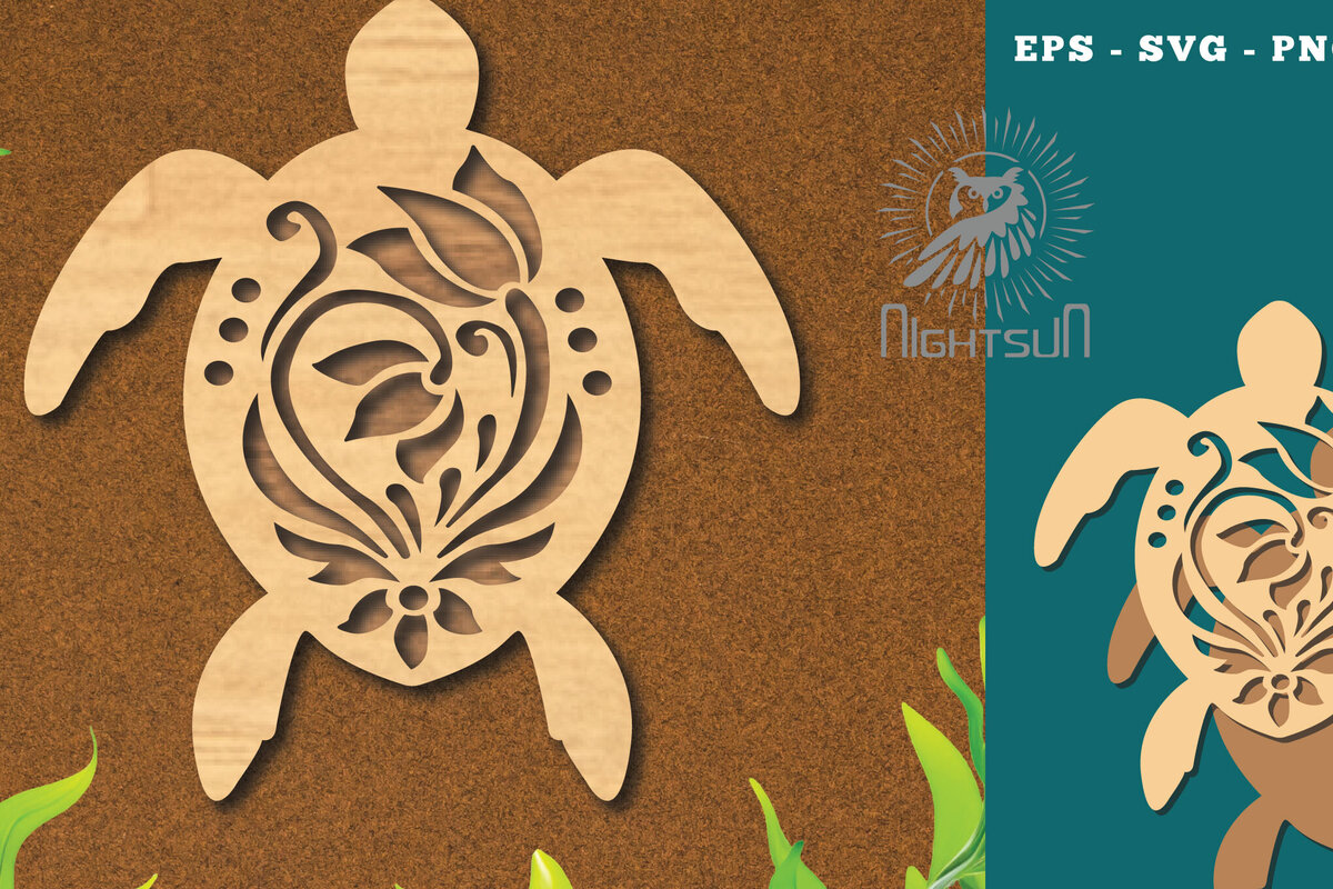 Σετ των 2 Intra απο ξύλο plywood 3mm-4mm πάχος - Flowers Turtle Cut Laser Decoration 6 Δίασταση 20x20 cm INTRAFABR-114451855