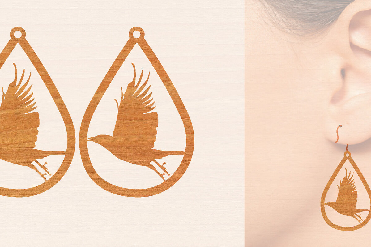 Σετ των 3 Intra απο ξύλο plywood 3mm-4mm πάχος - Ξύλινα σκουλαρίκια Flying Bird Cut Laser  Δίασταση 3x3 cm INTRAFABR-98829566