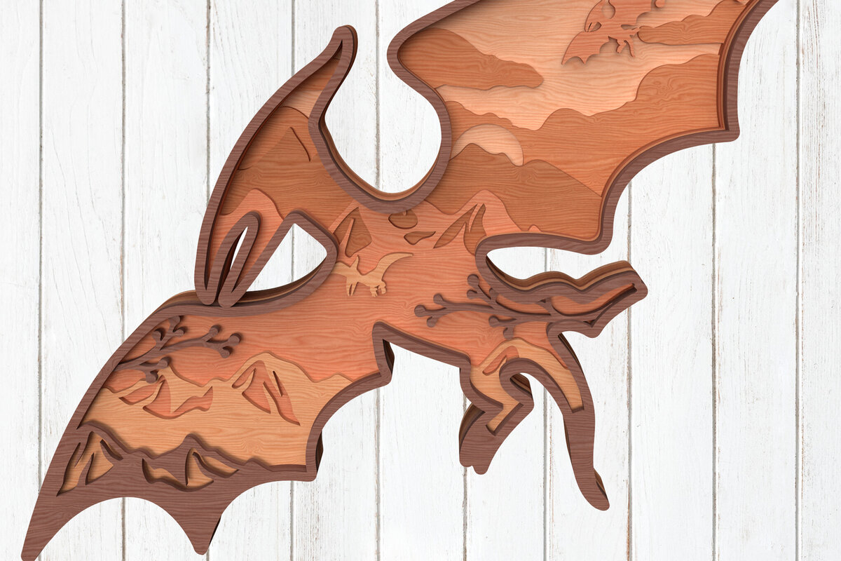 Σετ των 3 Intra απο ξύλο plywood 3mm-4mm πάχος - Flying Dinosaur Wall Art 3D Layered  Δίασταση 6x6 cm INTRAFABR-119557358