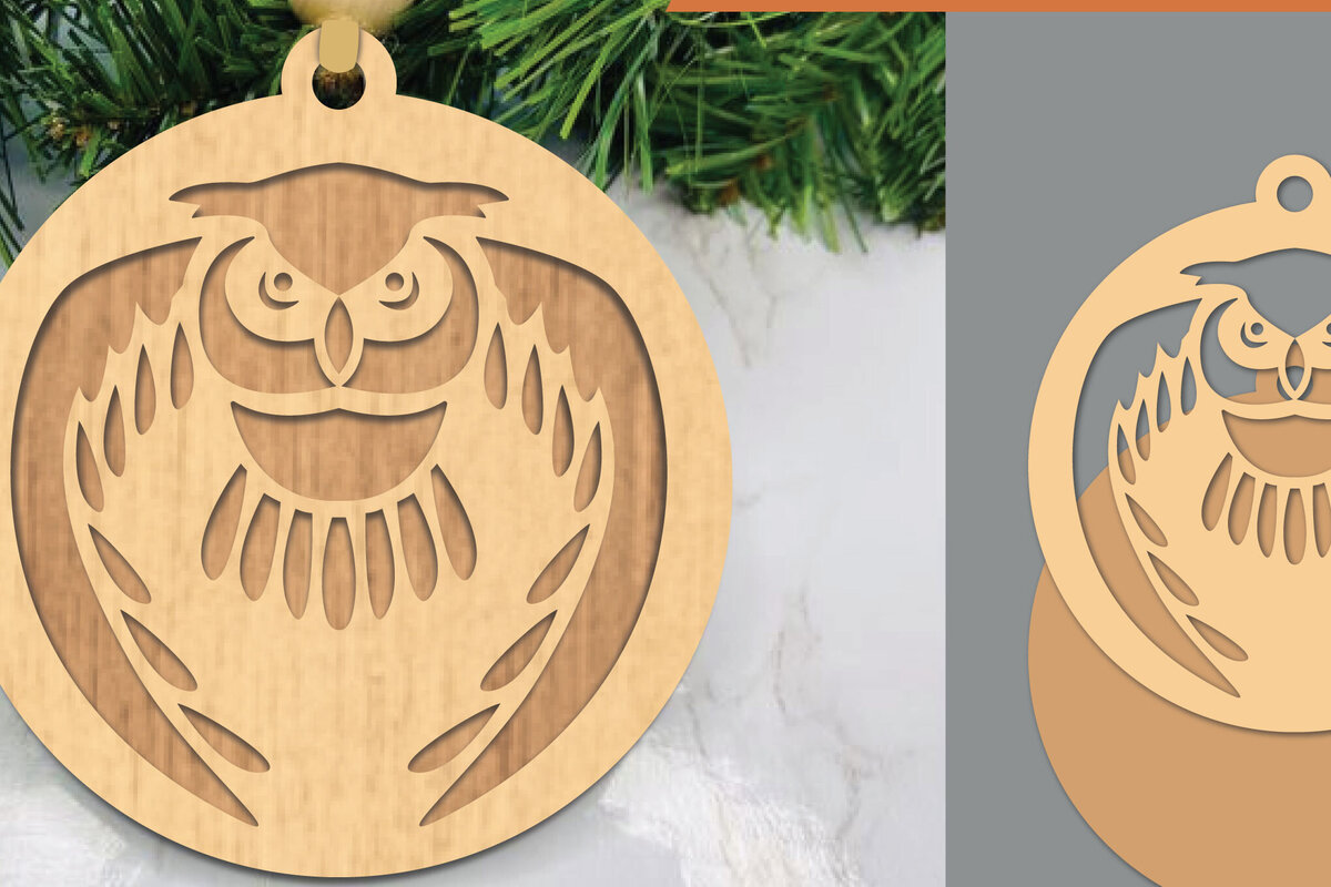 Σετ των 3 Intra απο ξύλο plywood 3mm-4mm πάχος - Στολίδι με κομμένο λέιζερ Flying Owl  Δίασταση 6x6 cm INTRAFABR-106024542