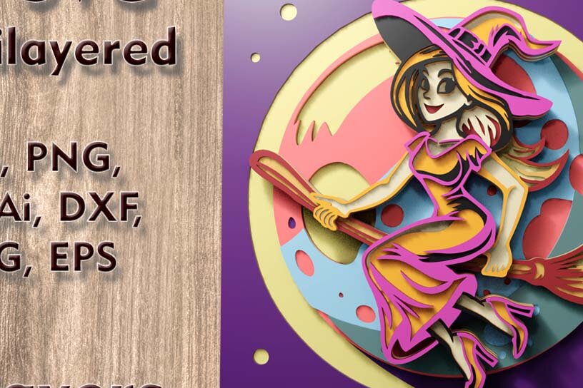 Intra απο ξύλο plywood 3mm-4mm πάχος - Flying Witch 3D  Πολυεπίπεδα Αρχεία Δίασταση 63x10 cm INTRAFABR-110903768