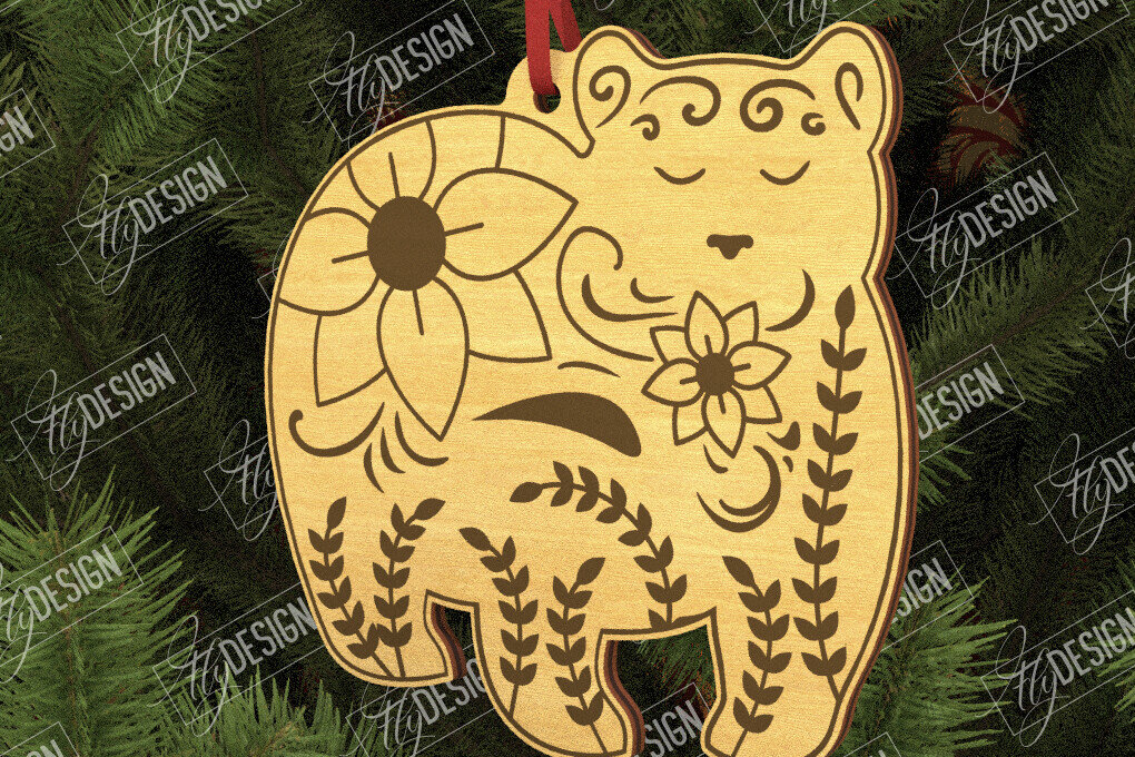 Σετ των 3 Intra απο ξύλο plywood 3mm-4mm πάχος - Λαϊκό στολίδι αρκούδας | Ρουστίκ Σχέδιο | CNC Δίασταση 6x6 cm INTRAFABR-104010535