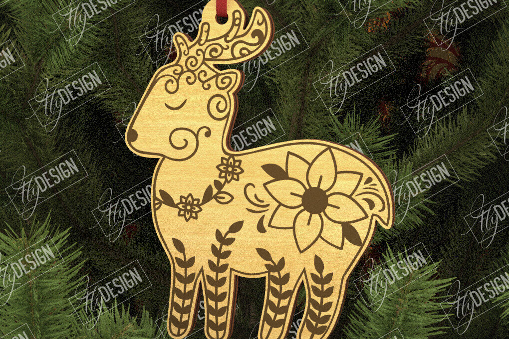 Σετ των 3 Intra απο ξύλο plywood 3mm-4mm πάχος - Λαϊκό στολίδι ελαφιού | Ρουστίκ Σχέδιο | CNC Δίασταση 6x6 cm INTRAFABR-104010518