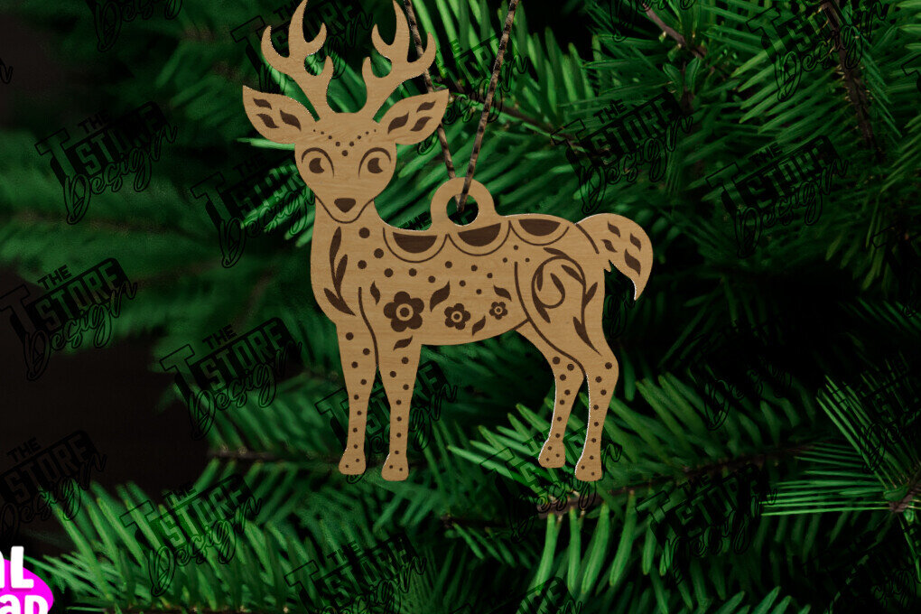 Σετ των 3 Intra απο ξύλο plywood 3mm-4mm πάχος - Λαϊκό στολίδι ελαφιού | Ρουστίκ Σχέδιο | CNC Δίασταση 6x6 cm INTRAFABR-104745650