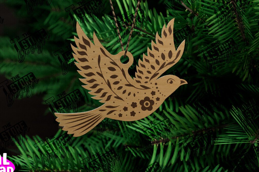 Σετ των 3 Intra απο ξύλο plywood 3mm-4mm πάχος - Λαϊκό Στολίδι Περιστεριού | Ρουστίκ Σχέδιο | CNC Δίασταση 6x6 cm INTRAFABR-104745744