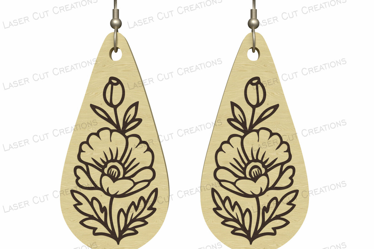 Σετ των 3 Intra απο ξύλο plywood 3mm-4mm πάχος - Folk Floral Σκουλαρίκια Δάκρυ  Δίασταση 3x3 cm INTRAFABR-124634190