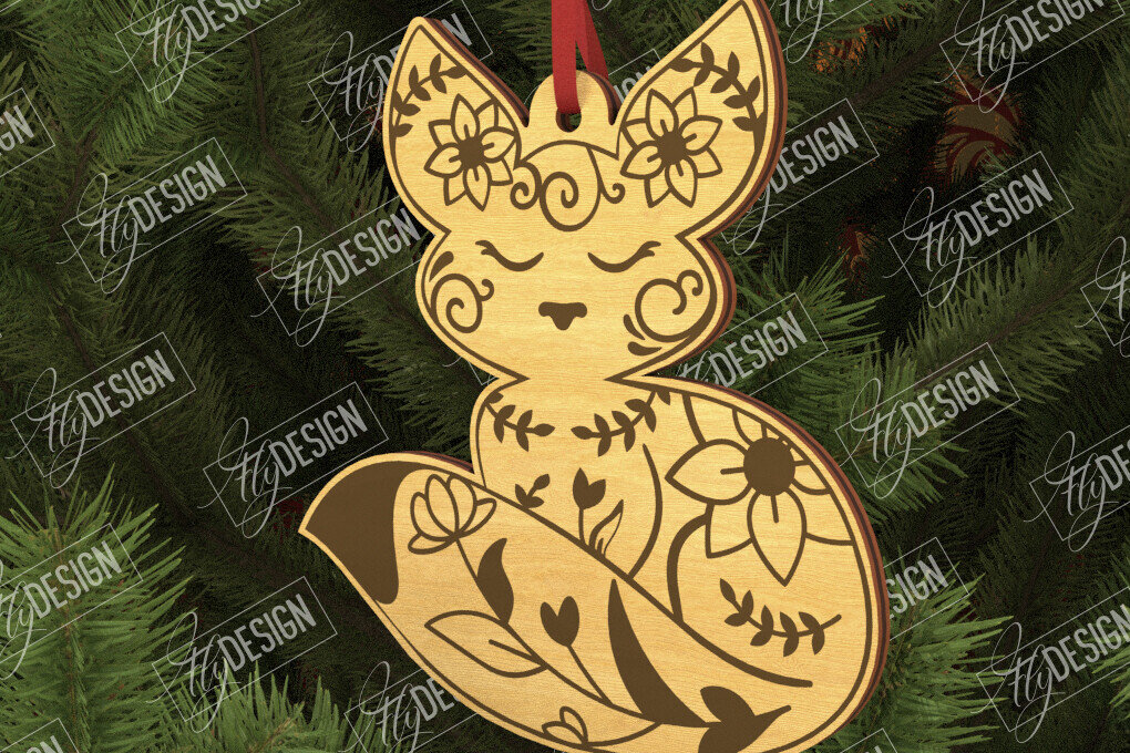 Σετ των 3 Intra απο ξύλο plywood 3mm-4mm πάχος - Folk Fox Στολίδι | Ρουστίκ Σχέδιο | CNC Δίασταση 6x6 cm INTRAFABR-104010494