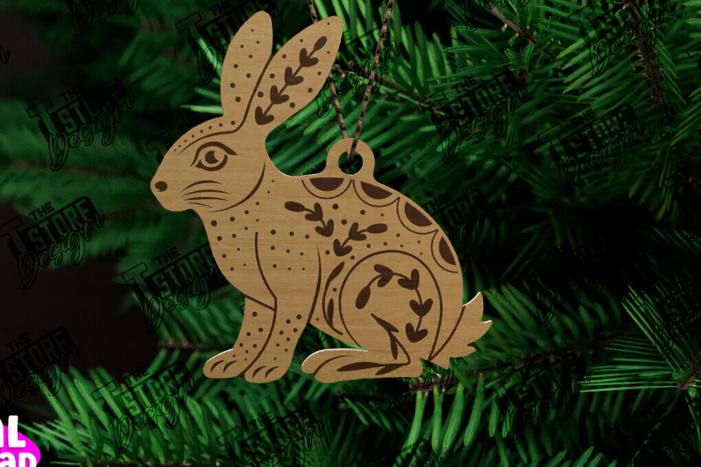 Σετ των 3 Intra απο ξύλο plywood 3mm-4mm πάχος - Λαϊκό στολίδι Λαγού | Ρουστίκ Σχέδιο | CNC Δίασταση 6x6 cm INTRAFABR-104745633