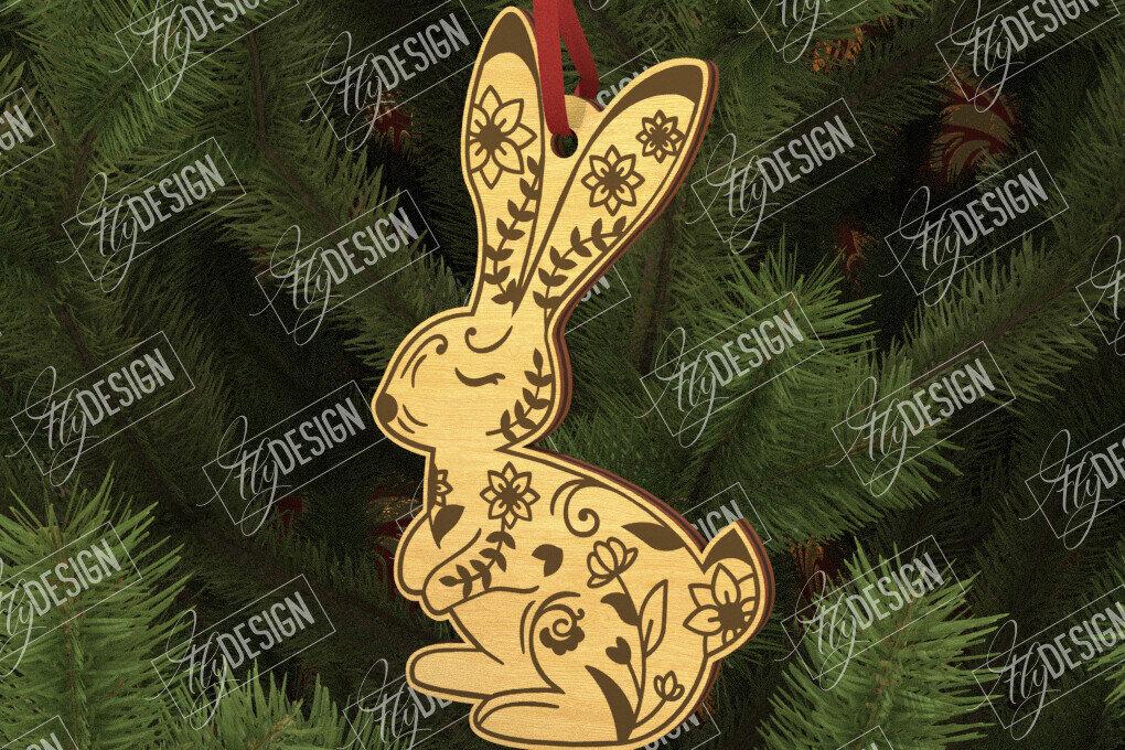 Σετ των 3 Intra απο ξύλο plywood 3mm-4mm πάχος - Λαϊκό στολίδι Λαγού | Ρουστίκ Σχέδιο | CNC Δίασταση 6x6 cm INTRAFABR-104010490