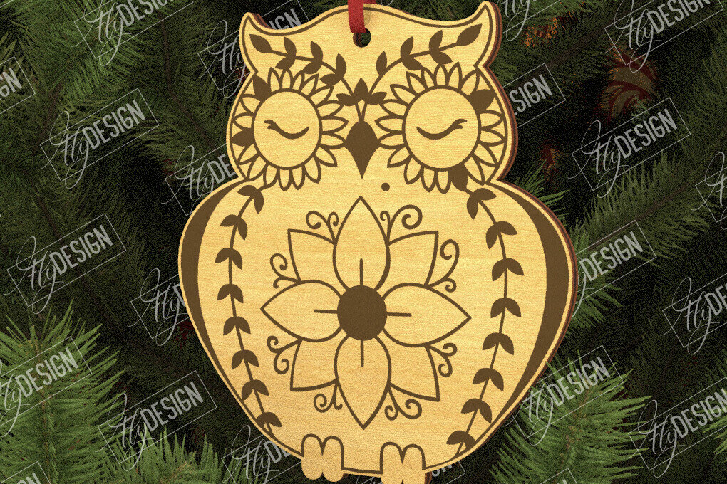 Σετ των 3 Intra απο ξύλο plywood 3mm-4mm πάχος - Λαϊκό στολίδι κουκουβάγιας | Ρουστίκ Σχέδιο | CNC Δίασταση 6x6 cm INTRAFABR-104010511