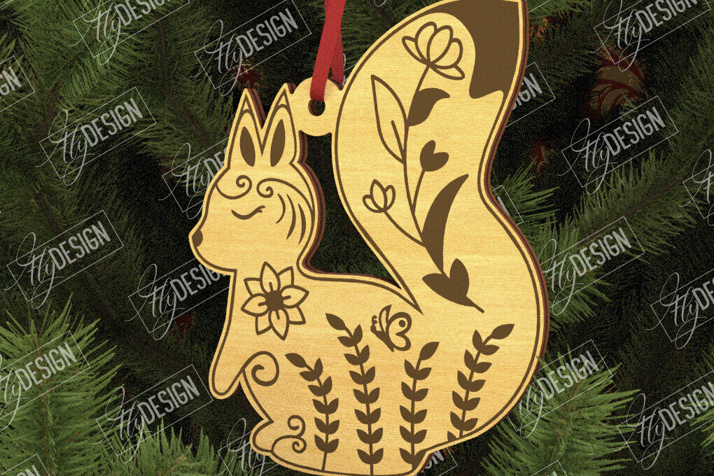 Σετ των 3 Intra απο ξύλο plywood 3mm-4mm πάχος - Λαϊκό Στολίδι Σκίουρου | Ρουστίκ Σχέδιο Δίασταση 6x6 cm INTRAFABR-104010526