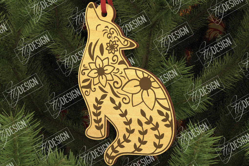 Σετ των 3 Intra απο ξύλο plywood 3mm-4mm πάχος - Λαϊκό στολίδι λύκου | Ρουστίκ Σχέδιο | CNC Δίασταση 6x6 cm INTRAFABR-104010542